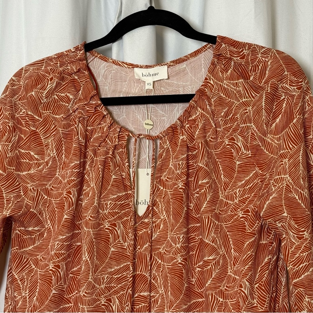 Bohme Rust Floral Boho Blouse Cottagecore Tie Neck Peasant Top XS NWT - Picture 4 of 10